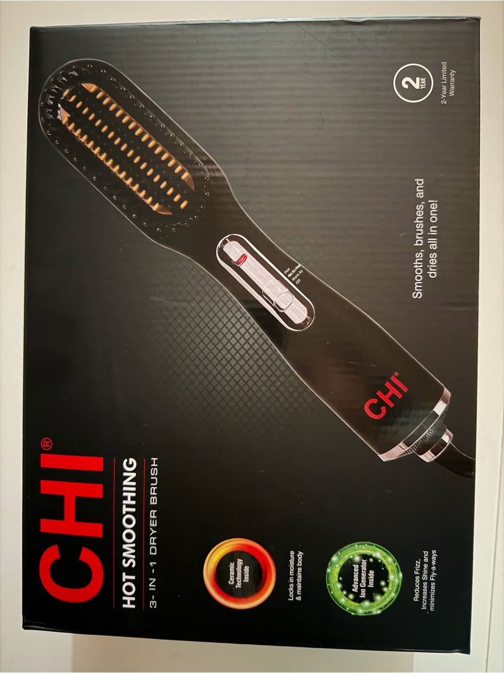 CHI Hot Smoothing 3-in-1 Dryer Brush in Black